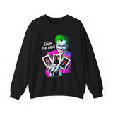 Joker Enjoy The Game Unisex Sweatshirt Bold Gothic Streetwear Dark Psychological Art Design Cozy Heavy Blend Pullover for Risk Takers and Fearless Creators
