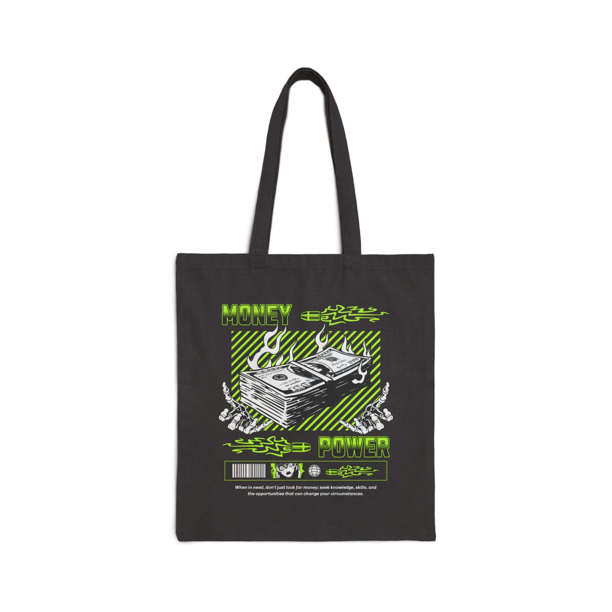 Money Power Cotton Canvas Tote Bag Neon Dollar Stack Hustle Mindset Streetwear Motivational Eco Shopping Bag