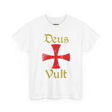 Deus Vult Unisex T Shirt Medieval Crusader Cross Graphic Tee Warrior Knight Inspired Vintage Christian Symbol Heavy Cotton Streetwear