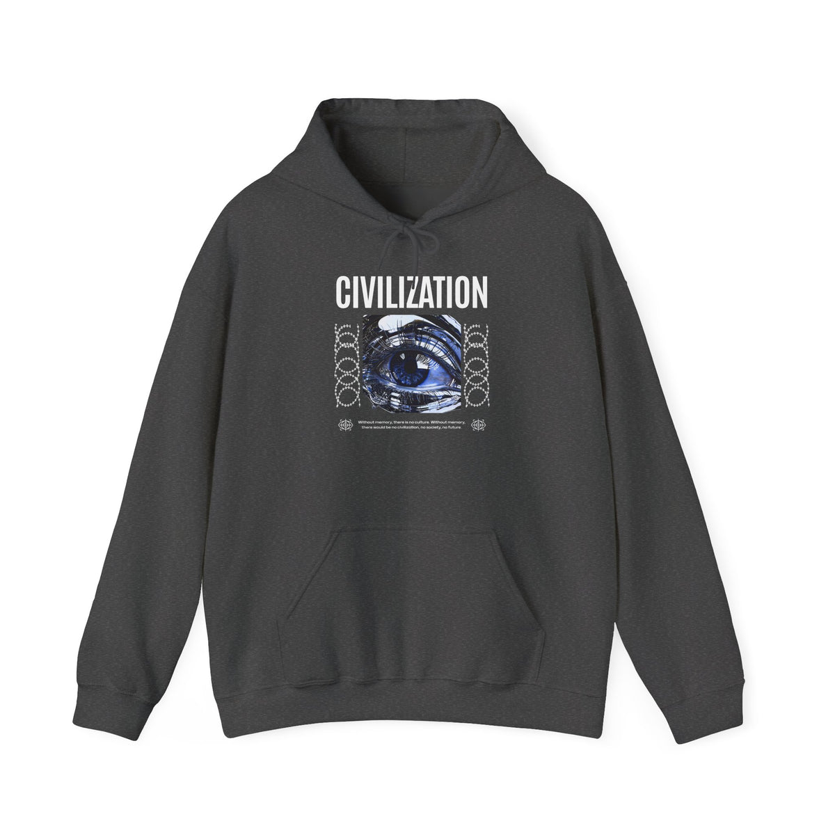 Civilization Eye Of Memory Graphic Unisex Heavy Blend Hooded Sweatshirt Futuristic Visionary Streetwear Abstract Blue Eye Gothic Hoodie