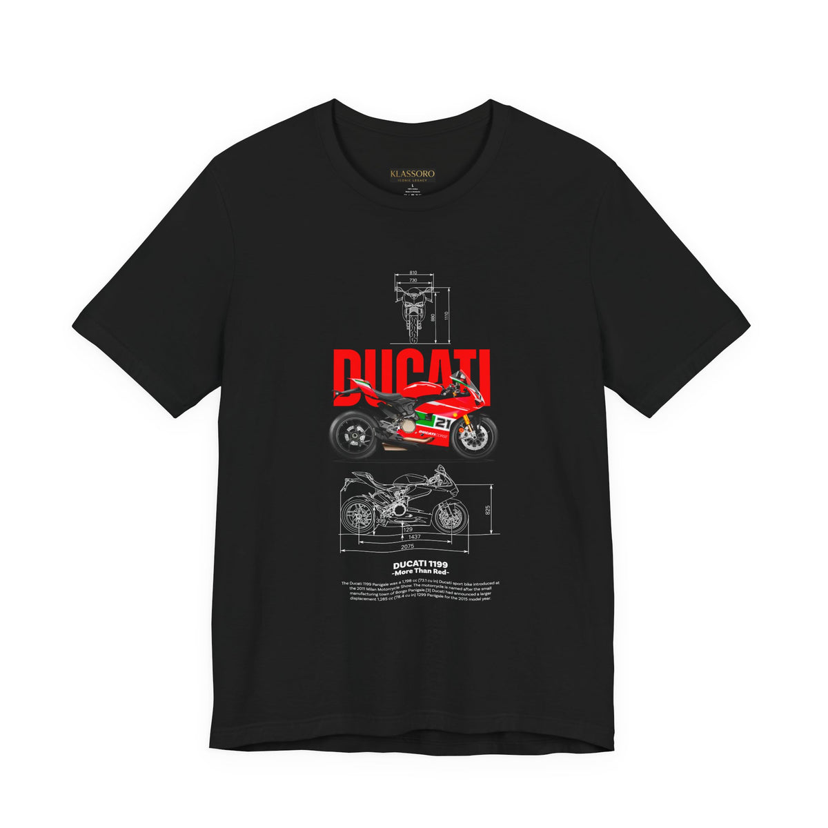 Italian Superbike 1199 Inspired Racing Motorcycle Blueprint Graphic Unisex Heavy Cotton Tee Premium Streetwear T Shirt for Riders Bikers Enthusiasts and Everyday Wear