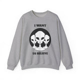 Unisex I Want To Believe Alien Crewneck Sweatshirt UFO Graphic Pullover Extraterrestrial Space Themed Sci Fi Conspiracy Inspired Paranormal Streetwear