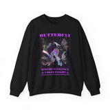 Unisex Heavy Blend Crewneck Sweatshirt Butterfly Holographic Graphic Pullover Black Streetwear Where Elegance Takes Flight Trendy Aesthetic Fashion Outfit