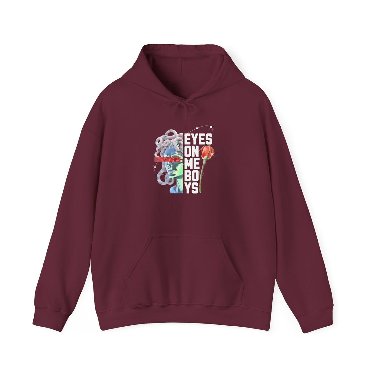 Eyes On Me Boys Medusa Hoodie Comfortable Unisex Heavy Blend Sweatshirt Mythological Streetwear Bold Empowerment Design for Self Expression Perfect Gift for Friends Birthdays Cozy Days Casual Wear