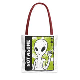 Not Alone Alien Tote Bag Sci Fi Extraterrestrial UFO Design Canvas Bag Space Lover Reusable Eco Friendly Durable Shopping Travel Lifestyle Tote