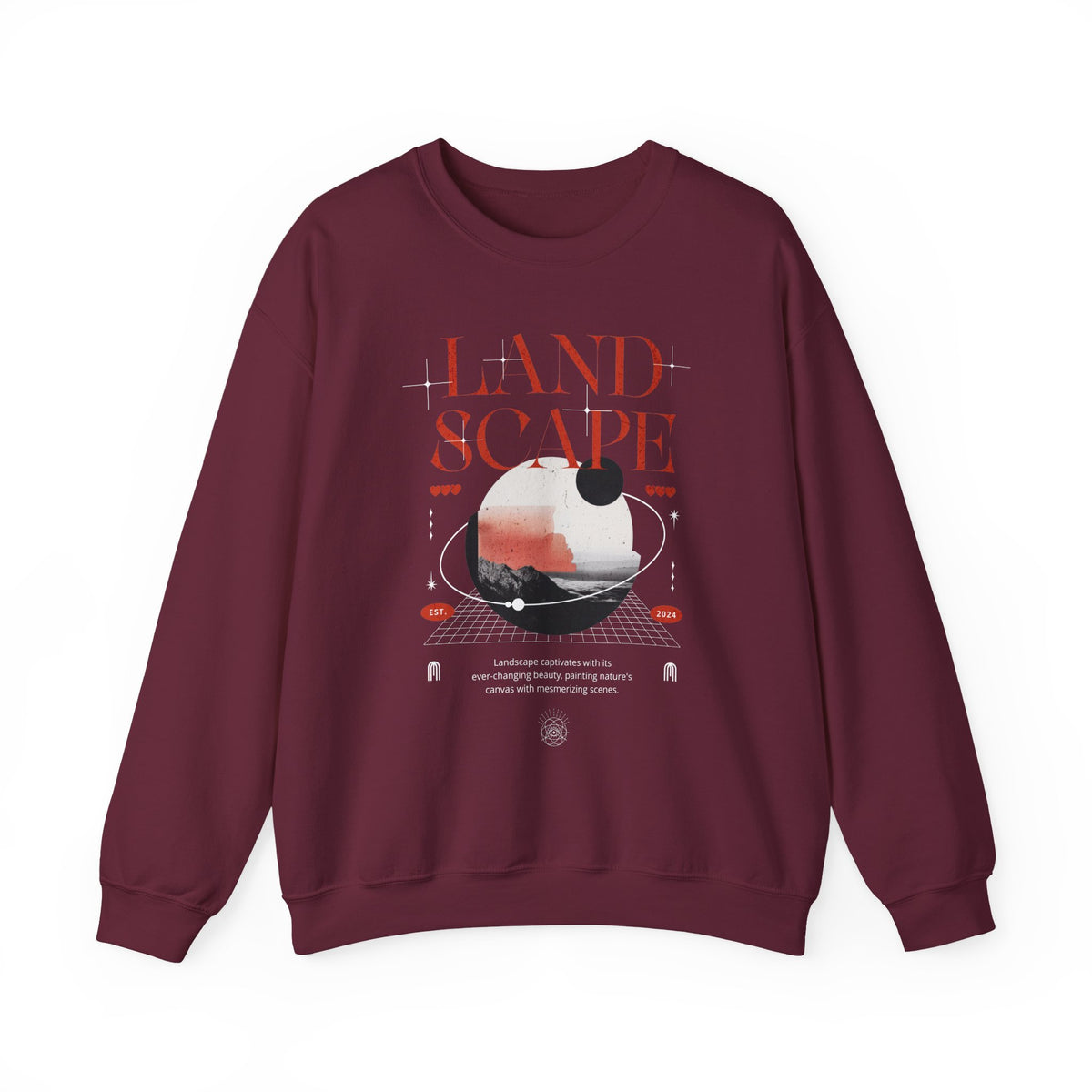Landscape Unisex Heavy Blend Crewneck Sweatshirt Graphic Pullover Black Nature Inspired Abstract Mountain Outdoor Adventure Modern Streetwear Artistic Creative Fashion Outfit