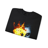 The Jocker Burning Aces Unisex Sweatshirt Fiery Gothic Streetwear Bold Dark Art Design for Risk Takers, Hustlers, and Fearless Fall Fashion Lovers