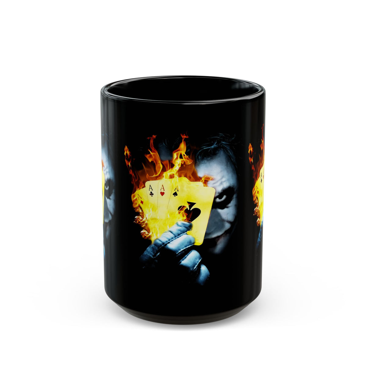 The Jocker Burning Aces Mug 11oz & 15oz Fiery Gothic Coffee Cup Bold Dark Art Design for Risk Takers, Gamers, and Fearless Morning Energy Lovers