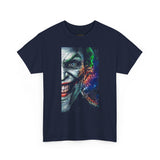 Jocker Split Insanity Unisex Heavy Cotton Tee Bold Gothic Streetwear Dark Psychological Art Design Statement Shirt for Fearless Thinkers and Risk Lovers