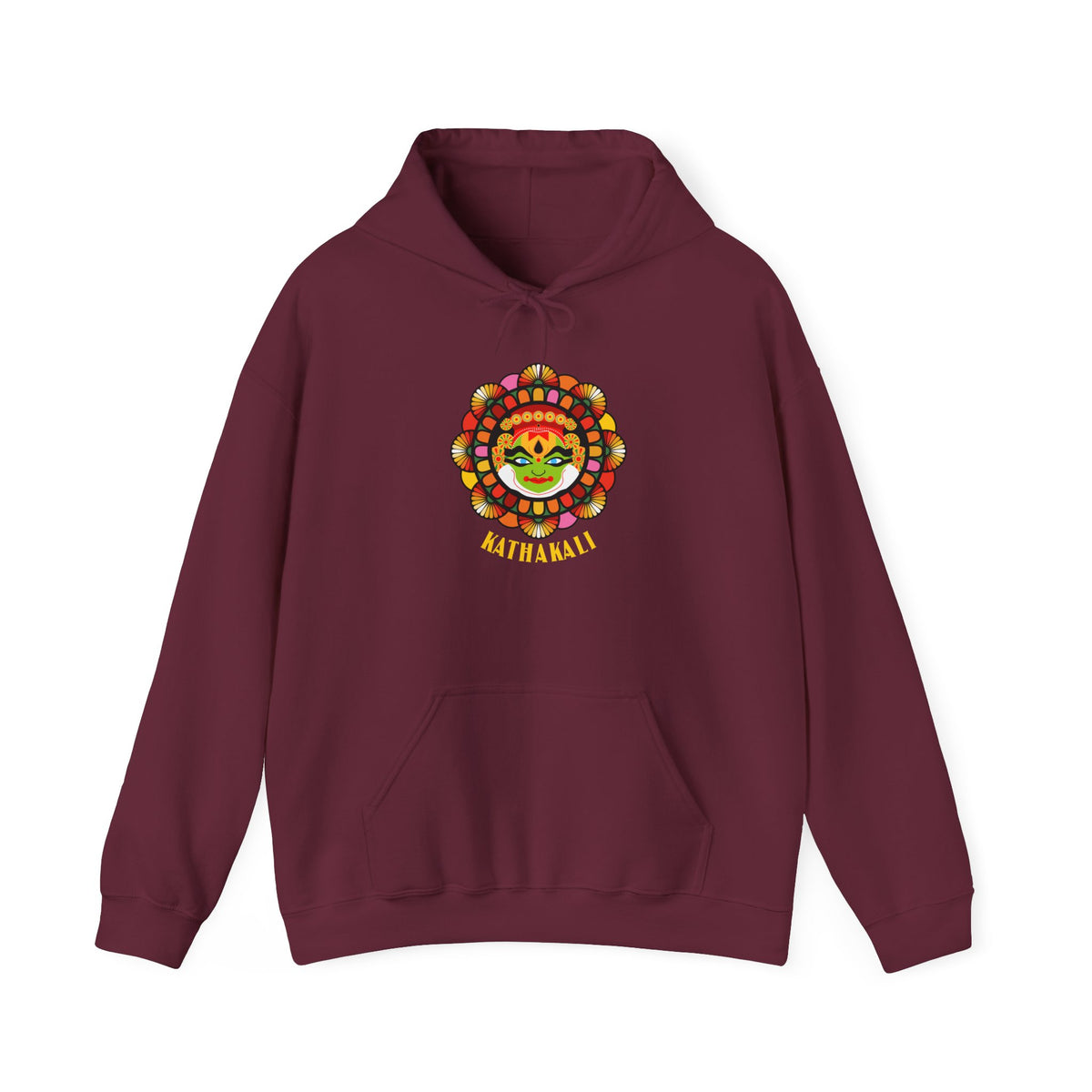 Kathakali Unisex Hoodie Heavy Blend Pullover Sweatshirt Kerala Traditional Dance Art Graphic Indian Culture Onam Festival Heritage Malayalam Design