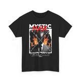 Mystic Mask Flames Graphic Unisex Heavy Cotton Tee Hustler Streetwear Motivational Dark Mystery Bold Design