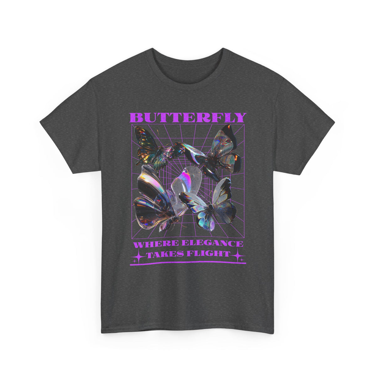 Butterfly Holographic Graphic Black Unisex Heavy Cotton bT Shirt Where Elegance Takes Flight Aesthetic Trendy Streetwear Fashion Outfit