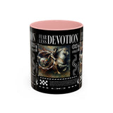 Fearless Devotion Accent Coffee Mug 11oz 15oz Black Ceramic Cup with Warrior on Horse Artwork for Courage Loyalty and Strength Lovers