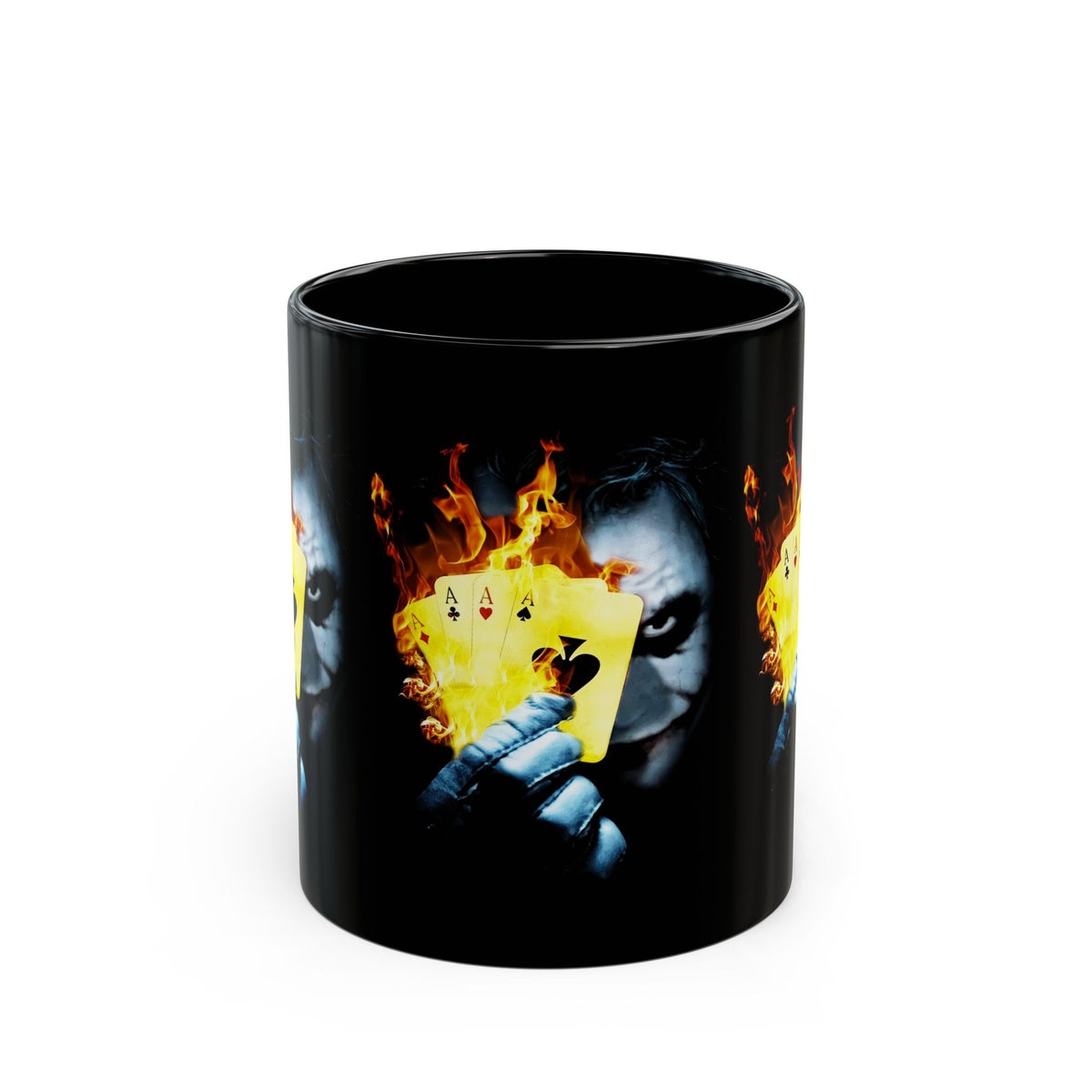 The Jocker Burning Aces Mug 11oz & 15oz Fiery Gothic Coffee Cup Bold Dark Art Design for Risk Takers, Gamers, and Fearless Morning Energy Lovers