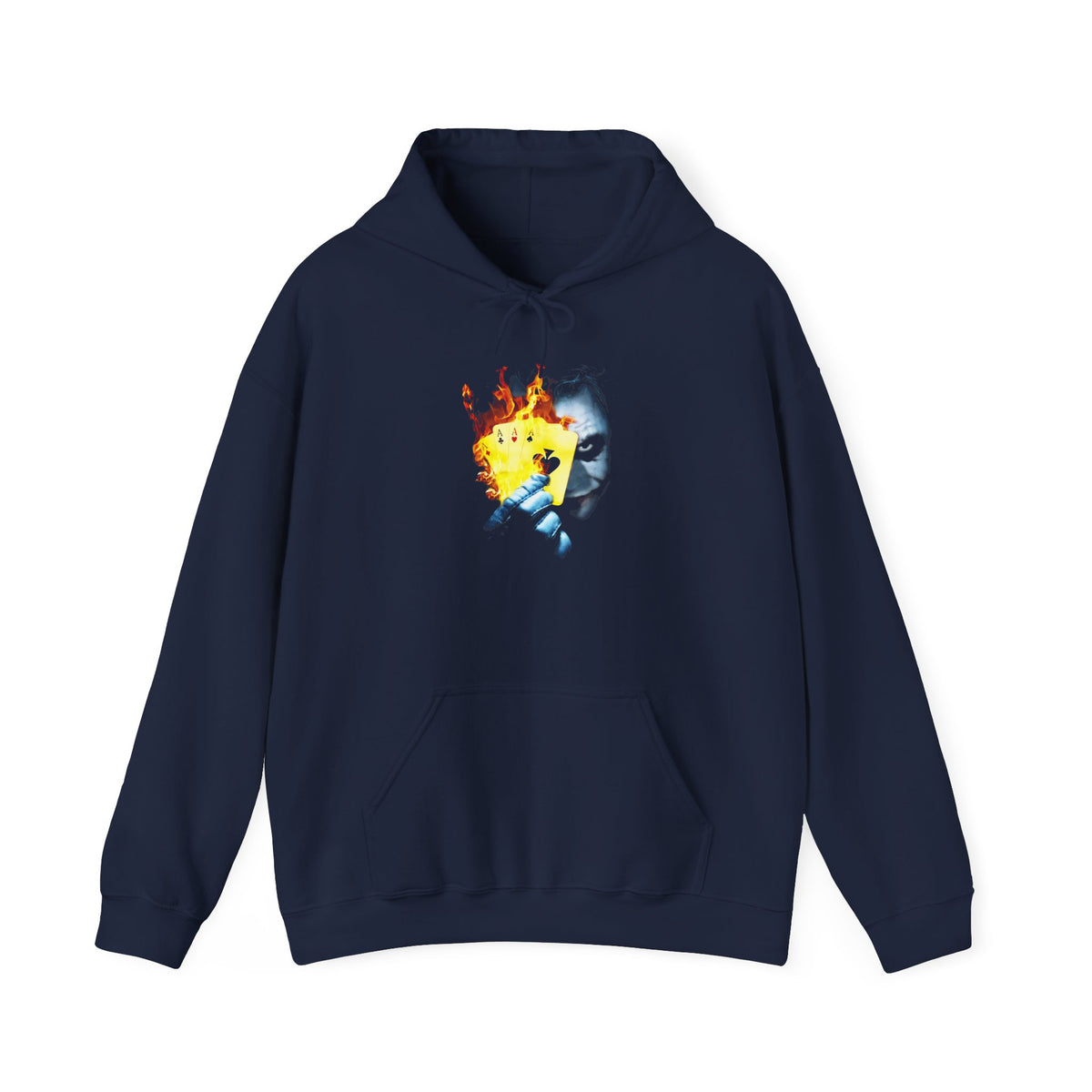The Jocker Burning Aces Unisex Hoodie Fiery Gothic Streetwear Bold Dark Art Pullover for Risk Takers, Gamers, and Fearless Creative Souls