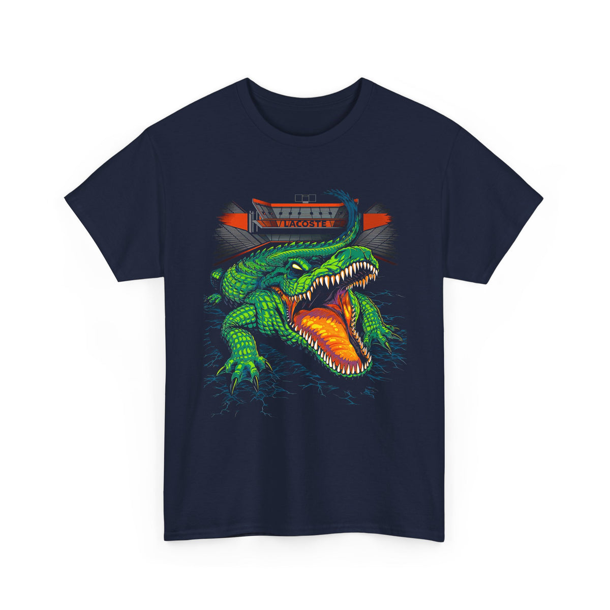 Beast Of The Stadium Unisex Heavy Cotton Tee Electric Crocodile Power Design Bold Neon Green Reptile Artwork For Streetwear And Fearless Fashion Lovers