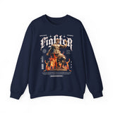 Fighter Resilience Victorious Flame Statue Graphic Unisex Heavy Blend Crewneck Sweatshirt Motivation Streetwear Pullover