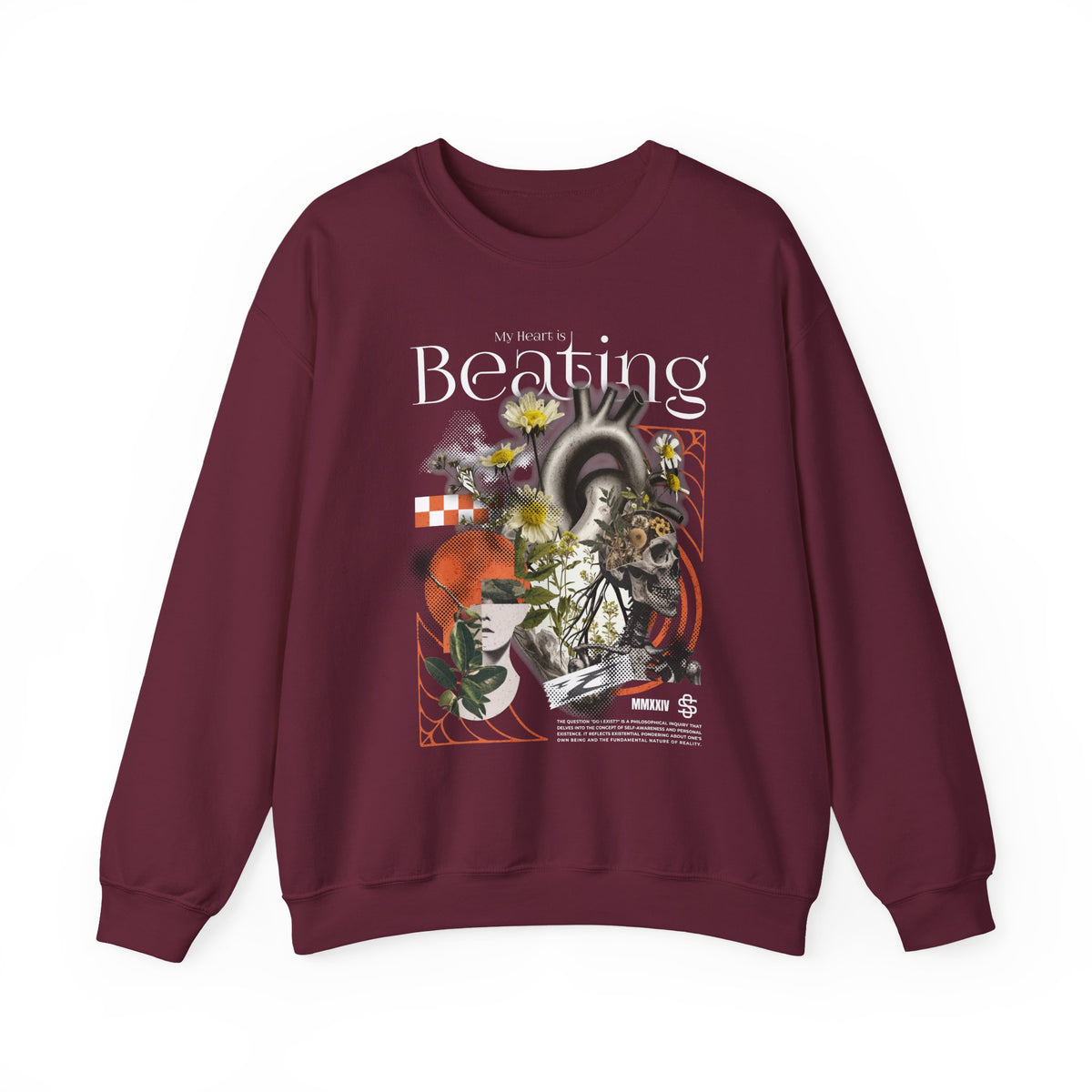 My Heart Is Beating Floral Anatomy Collage Unisex Heavy Blend Crewneck Sweatshirt Vintage Abstract Graphic Bold Artistic Streetwear Pullover