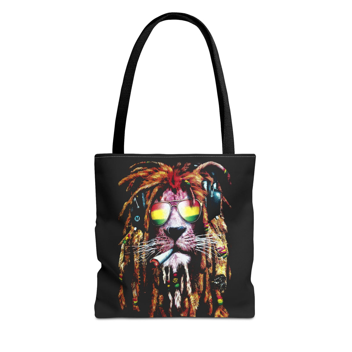 Rasta Lion Eco Tote Bag Vibrant Reggae Inspired Artistic Lion with Headphones Jamaican Island Style Bold Art Print Durable Cotton Canvas Bag for Music Lovers Travel or Daily Use by KLASSORO
