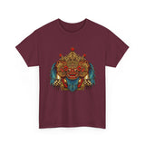 Unisex Balinese Barong Mask Graphic T Shirt Mythical Cultural Warrior Spirit Inspired Tee Tribal Festival Art Streetwear Heavy Cotton Top