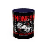 Money Ambition Accent Coffee Mug 11oz 15oz Black Ceramic Cup with Bold Red Typography and Cash Stack Design for Entrepreneurs and Hustlers