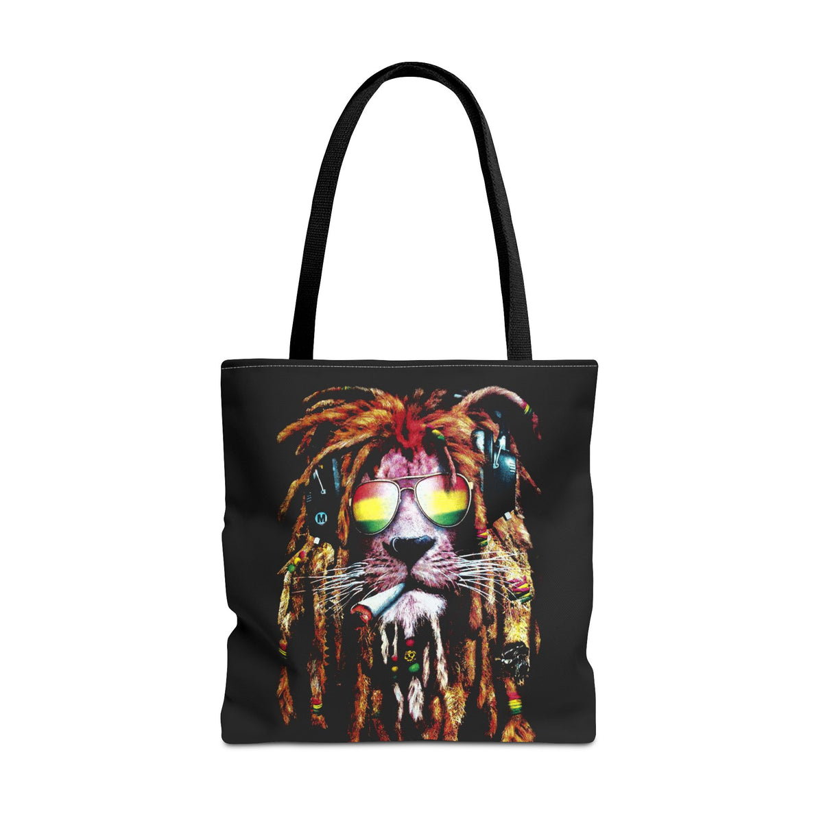 Rasta Lion Eco Tote Bag Vibrant Reggae Inspired Artistic Lion with Headphones Jamaican Island Style Bold Art Print Durable Cotton Canvas Bag for Music Lovers Travel or Daily Use by KLASSORO
