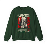 Haunted Warrior Unisex Heavy Blend Crewneck Sweatshirt Graphic Pullover Black Samurai Ninja Fighter Bold Red Streetwear Futuristic Artistic Fashion Outfit