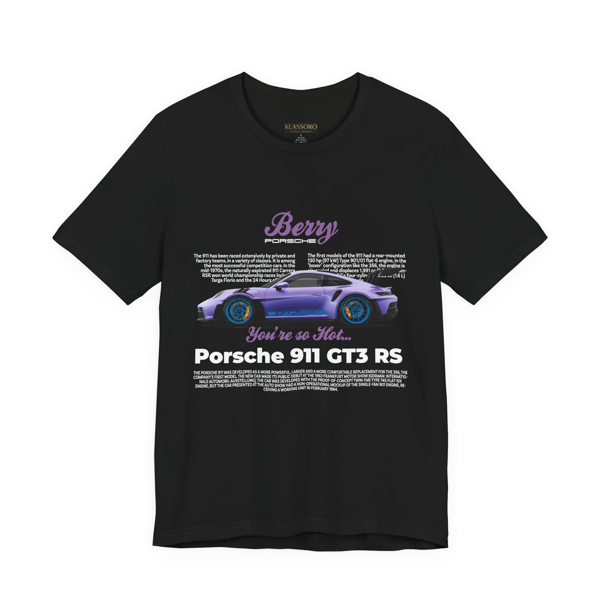Porsche 911 GT3 RS Berry Purple Inspired Illustrated Sports Car Graphic T Shirt Luxury Performance Racing Streetwear Unisex Heavy Cotton Tee High Speed Motorsport Lifestyle Gift For Car Enthusiasts
