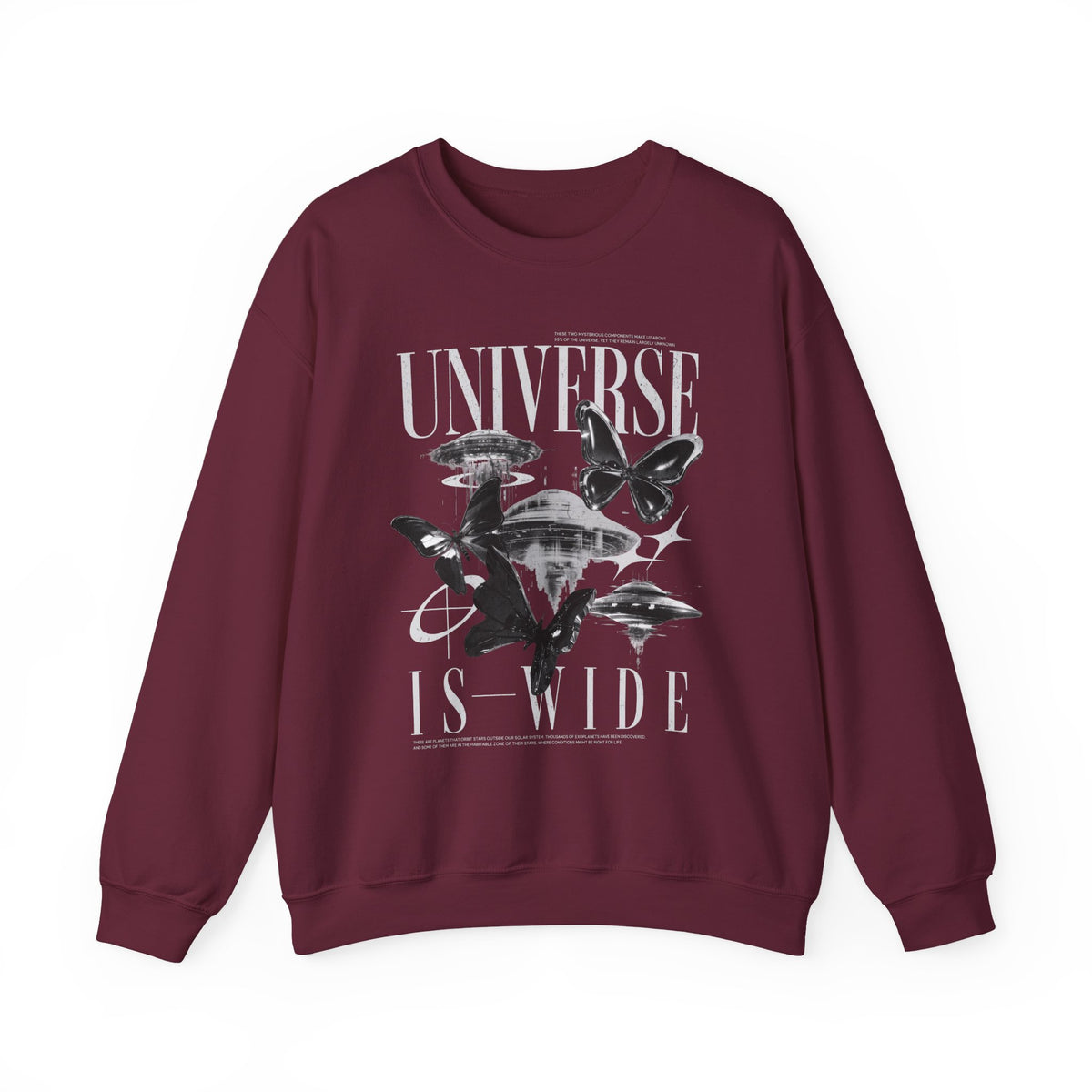 Universe Is Wide Unisex Heavy Blend Crewneck Sweatshirt Cosmic Galaxy Butterfly Space Aesthetic Graphic Pullover