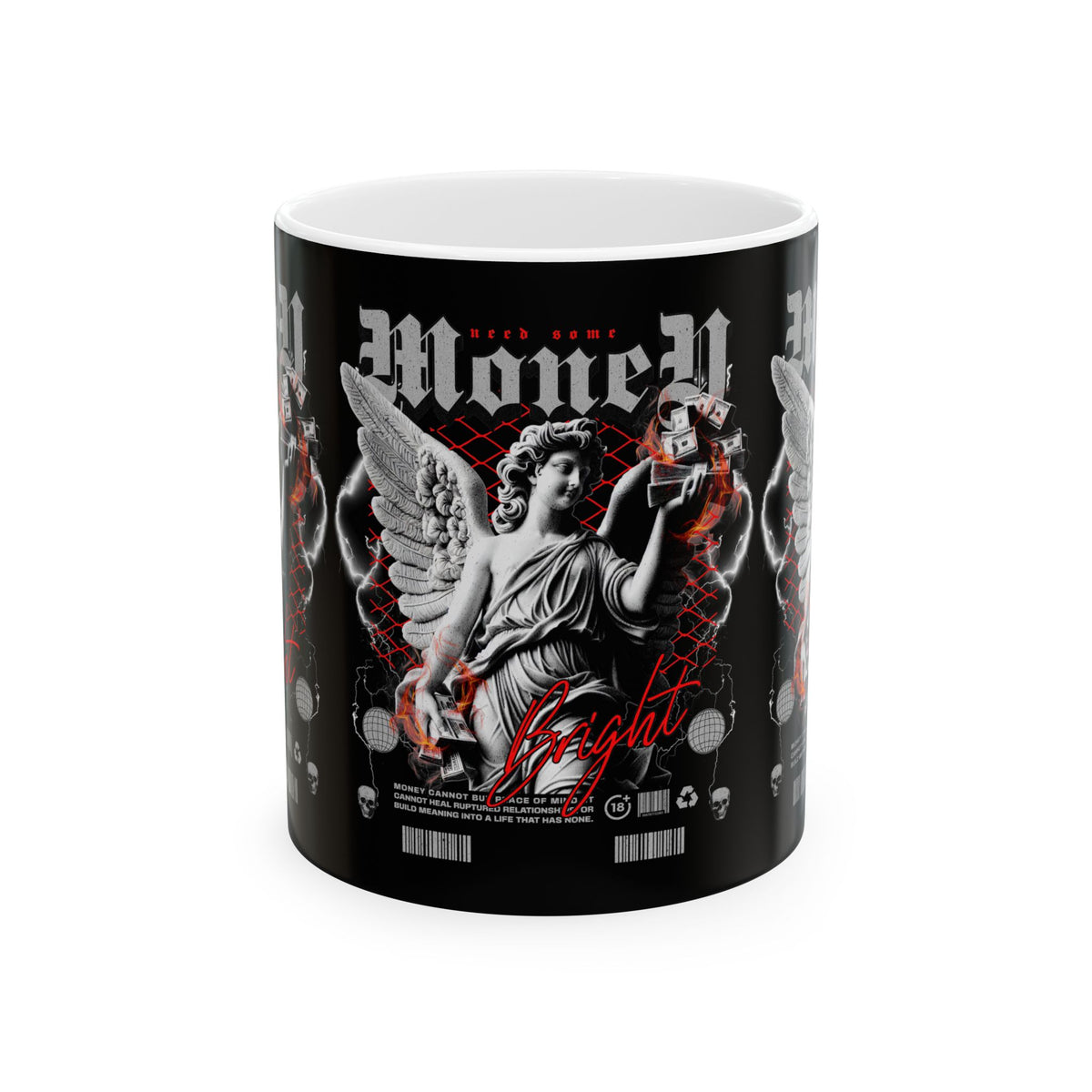 Money Bright Ceramic Mug Angel Statue Graphic Gothic Streetwear Red Neon Aesthetic Coffee Tea Cup Artistic Ambition Design