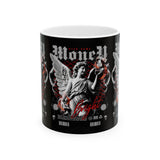 Money Bright Ceramic Mug Angel Statue Graphic Gothic Streetwear Red Neon Aesthetic Coffee Tea Cup Artistic Ambition Design