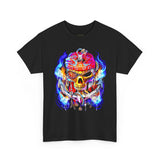 Flaming Pirate Skull Unisex Heavy Cotton Tee Bold Nautical Skull Streetwear T Shirt Fiery Gothic Rebellion Design Perfect For Bikers Gamers Artists And Metal Lovers