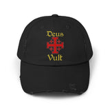 Unisex Deus Vult Distressed Cap Vintage Crusader Cross Adjustable Dad Hat Medieval Knight Inspired Christian Warrior Symbol Streetwear Baseball Cap