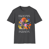 Blooms Person Unisex Softstyle T Shirt Modern Graphic Tee Black Artistic Abstract Colorful Floral Head Design Futuristic Streetwear Creative Fashion Outfit