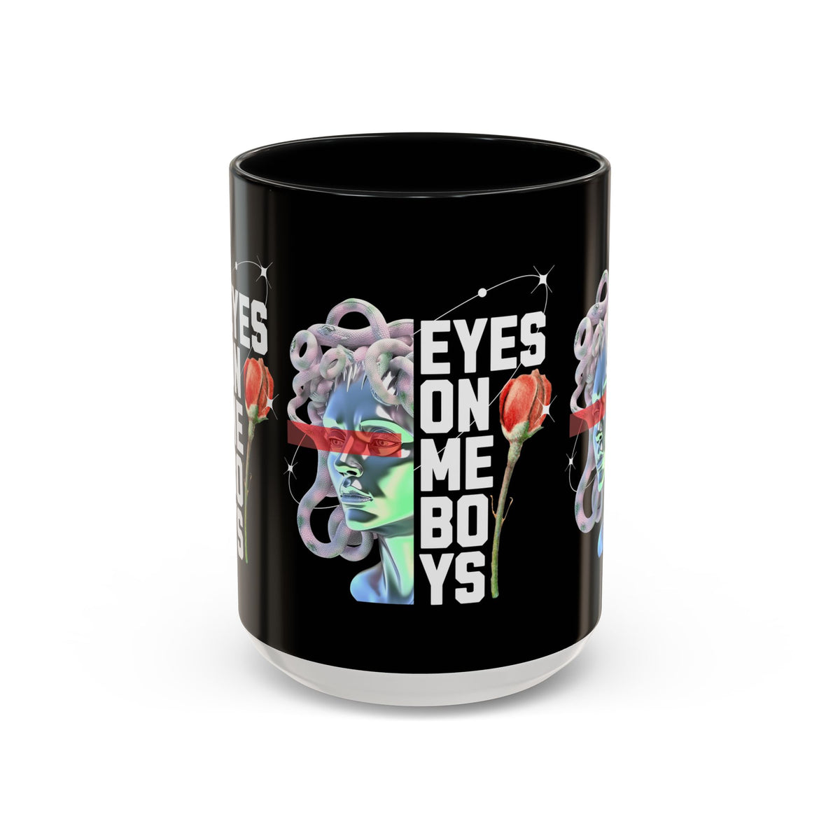 Eyes On Me Boys Medusa Accent Coffee Mug 11oz 15oz Mythological Streetwear Bold Empowerment Design Perfect Gift for Coffee Lovers Friends Birthdays Daily Motivation