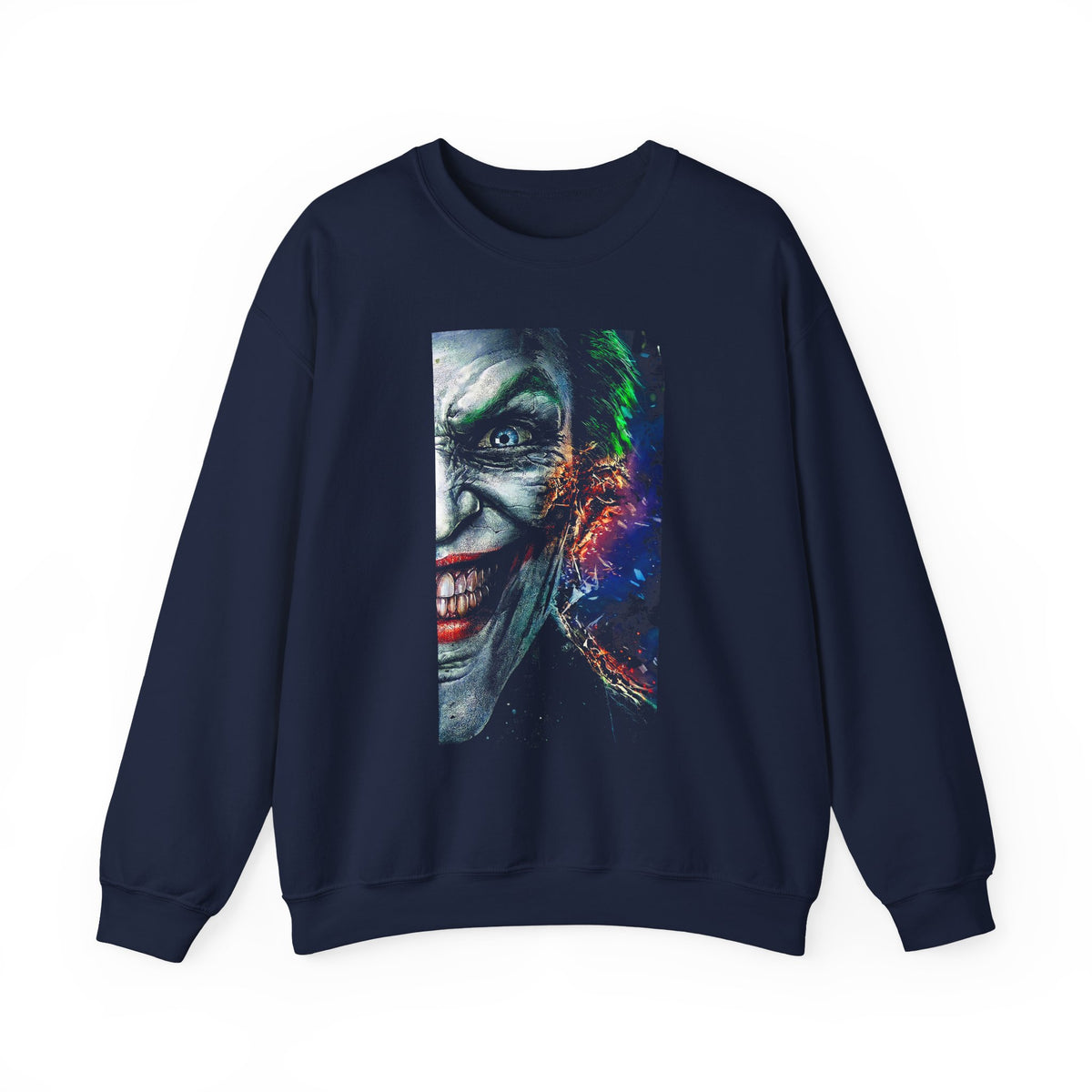 Dark Villain Jocker Split Insanity Unisex Sweatshirt Bold Gothic Streetwear Dark Psychological Art Design Cozy Heavy Blend Pullover for Visionaries and Fearless Creators