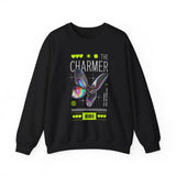 The Charmer Unisex Heavy Blend Crewneck Sweatshirt Futuristic Butterfly Neon Cyber Aesthetic Graphic Pullover Streetwear Fashion