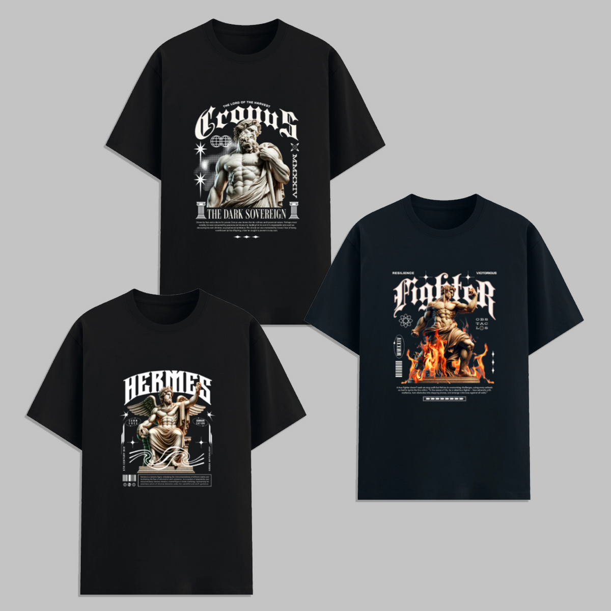 Greek Mythology Graphic T Shirt Combo Pack Gods Statue Print Cotton Unisex Streetwear Aesthetic Graphic Tees Hercules Hermes Fighter Design Trendy Casual Wear India