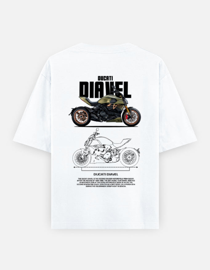 Ducati Diavel Blueprint Graphic Oversized T Shirt Premium Cruiser Bike Streetwear Cotton Rider Tee