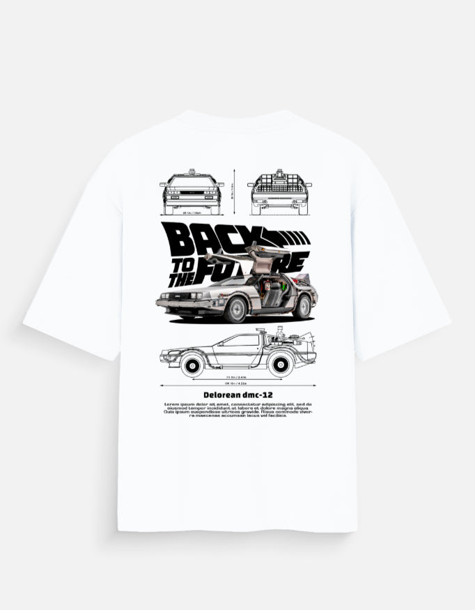 Back To The Future Delorean DMC 12 Oversized T Shirt Retro Movie Car Blueprint Streetwear Tee