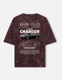 Dodge Charger Blueprint Acid Wash Oversized T Shirt Classic American Muscle Car Graphic Streetwear Tee