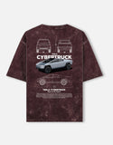 Tesla Cybertruck Blueprint Acid Wash Oversized T Shirt Electric Truck Streetwear Graphic Tee