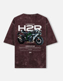 Kawasaki Ninja H2R Acid Wash Oversized T Shirt Superbike Motorcycle Graphic Streetwear Tee