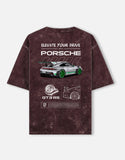 Porsche GT3 RS Elevate Your Drive Acid Wash Oversized T Shirt Motorsport Streetwear Graphic Tee
