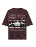 Porsche 911 GT3 RS Acid Wash Oversized T Shirt Blueprint Sports Car Graphic Streetwear Tee
