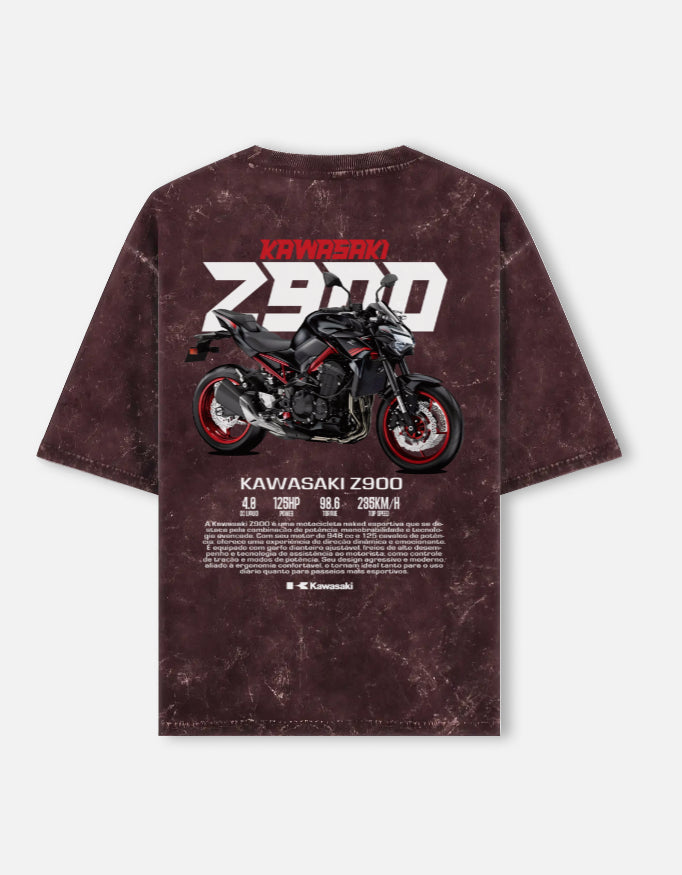 Kawasaki Z900 Acid Wash Oversized T Shirt Naked Sport Bike Graphic Streetwear Motorcycle Tee