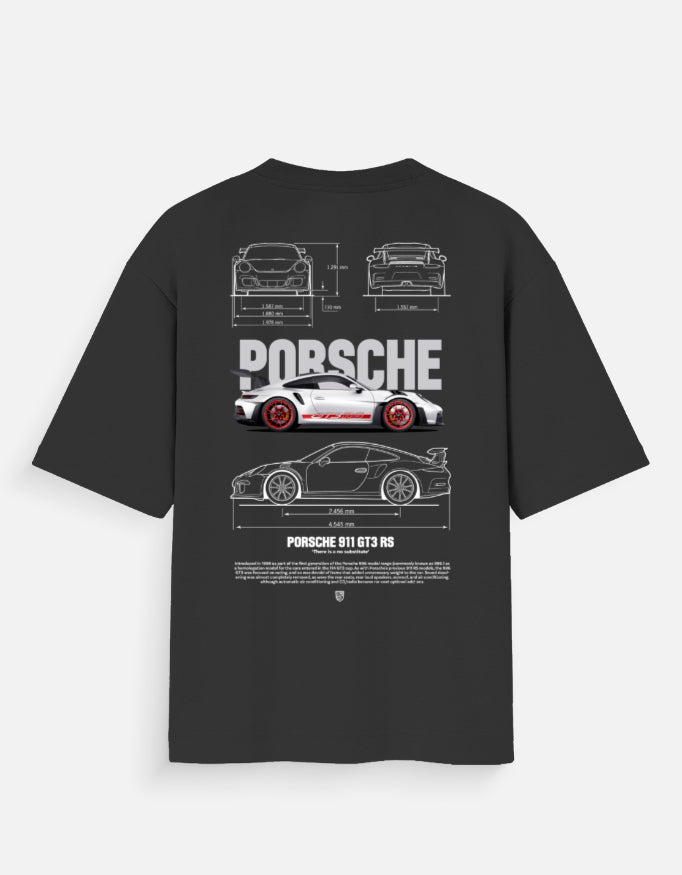 Porsche 911 GT3 RS Oversized T Shirt Sports Car Blueprint Graphic Streetwear Tee