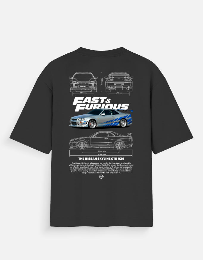 Fast Furious Nissan Skyline GTR R34 Oversized T Shirt JDM Racing Streetwear Graphic Tee