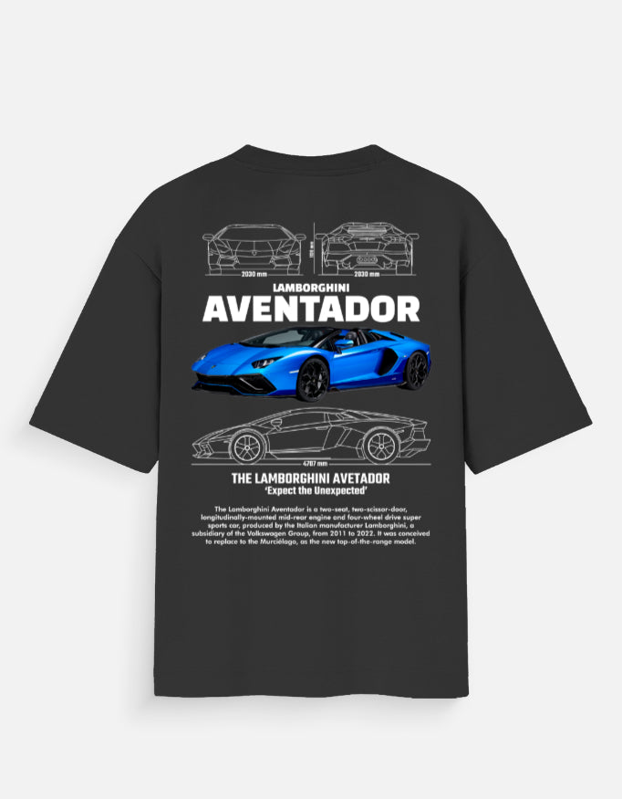 Lamborghini Aventador Blue Supercar Oversized T Shirt Luxury Sports Car Streetwear Tee