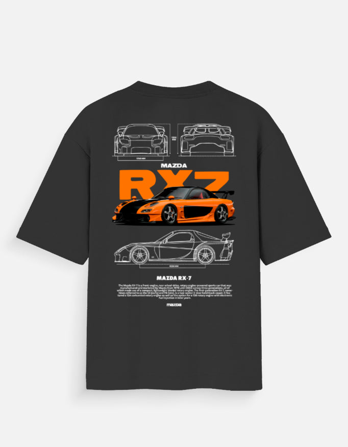 Mazda RX7 Oversized T Shirt JDM Sports Car Blueprint Graphic Streetwear Tee